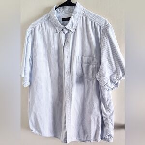 Faded Glory Mens Size XL (46-48) White & Blue Striped Button Short Sleeve Shirt